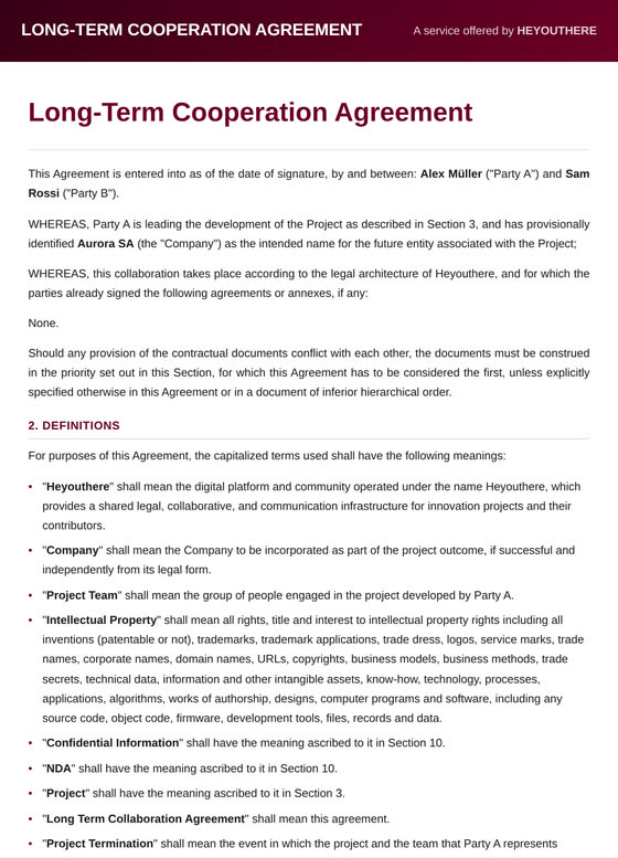 First page of the Long-Term Cooperation Agreement