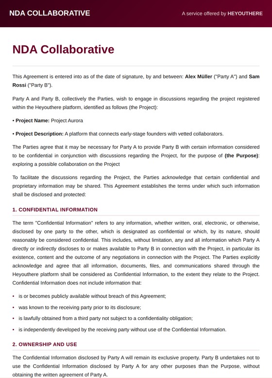 First page of the NDA Collaborative