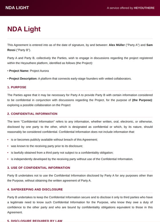 First page of the NDA Light