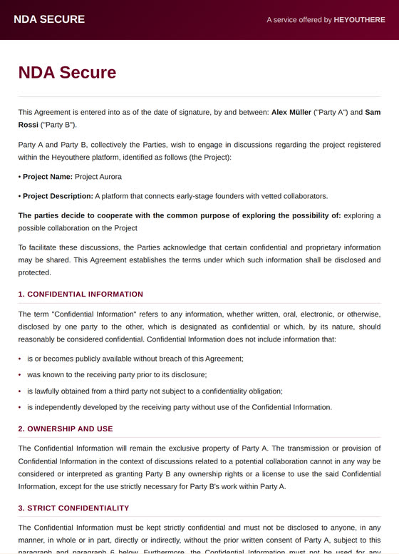First page of the NDA Secure